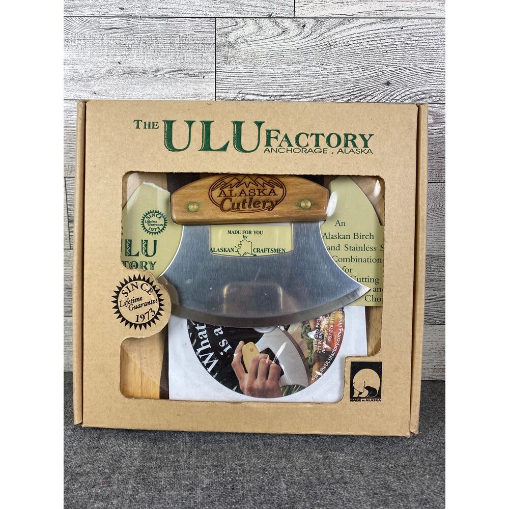 ALASKA ULU Knife Set Wood Handle Mezzaluna Chopper Board Made In USA